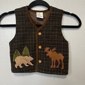 Good as Gold Size 4T Woven Wool Blend Vest Moose Bear Cabin Country Outdoor